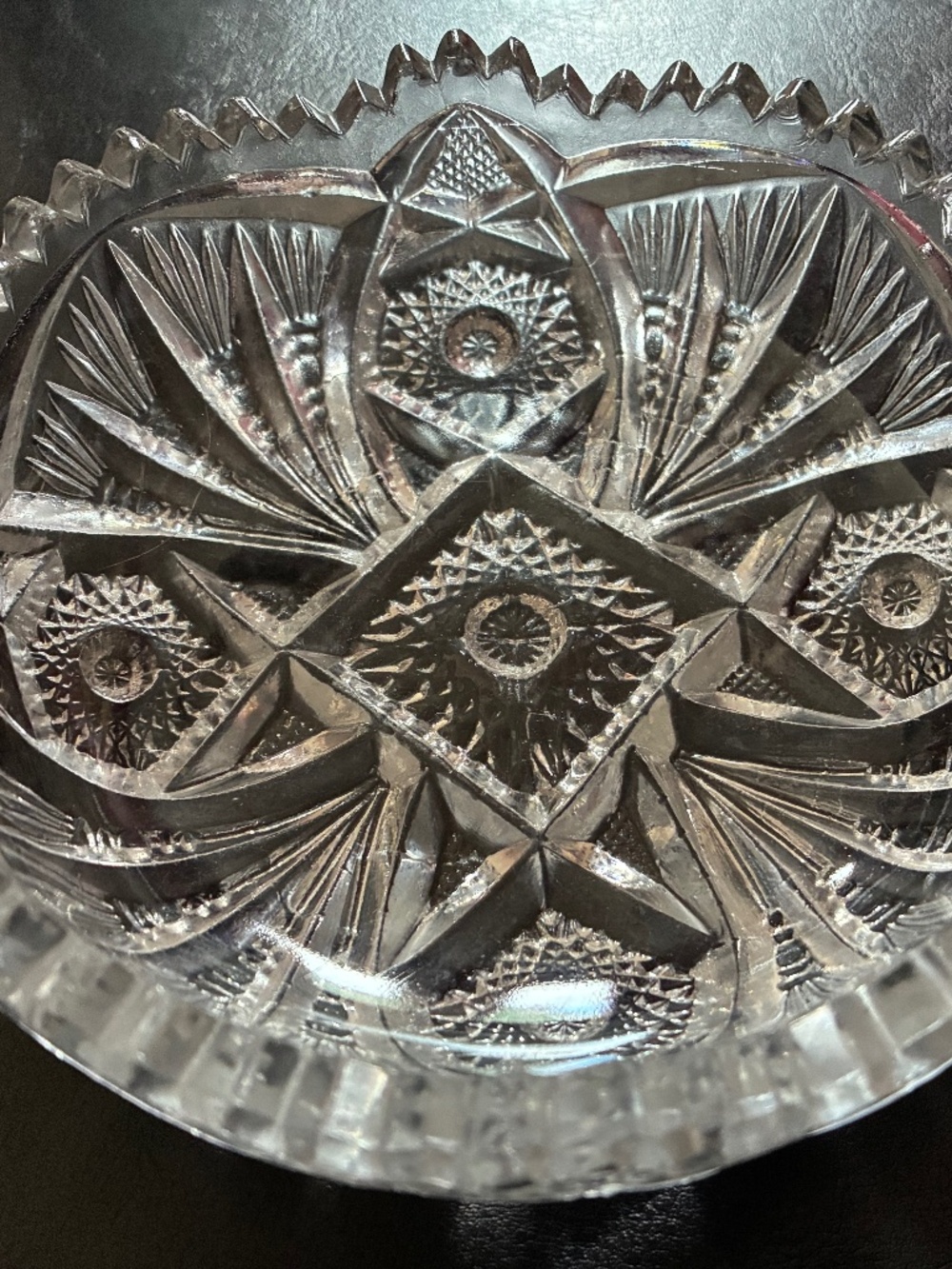 EAPG IMPERIAL No. 212 NUCUT Style Diamond With Fans Glass Crystal Bowl 6 1/4"